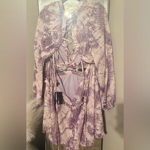 Fashion Nova Ansley Ruffle Dress  Lavender Tie-Dye Maxi Dress